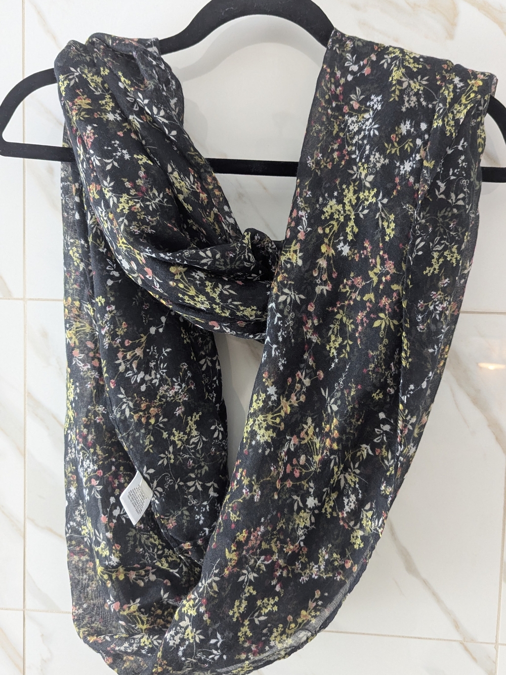 Black Floral Lightweight Infinity Scarf
